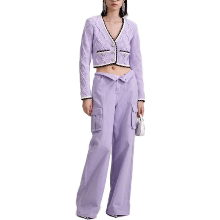 Lookbook (W) Suéter Corto de Punto Color Sólido con Cuello en V Self-Portrait PF23194JLKLILLAC