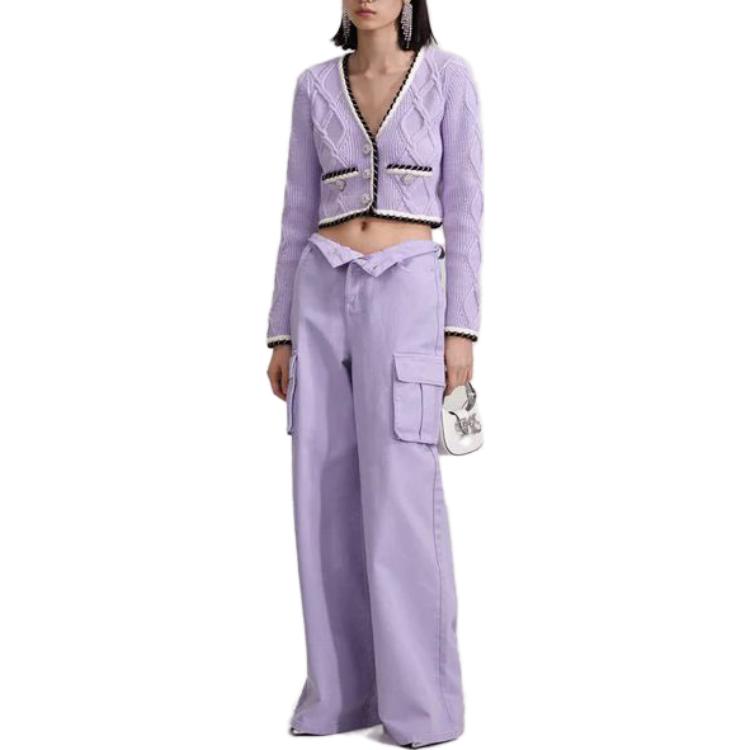 Shop (W) Suéter Corto de Punto Color Sólido con Cuello en V Self-Portrait PF23194JLKLILLAC