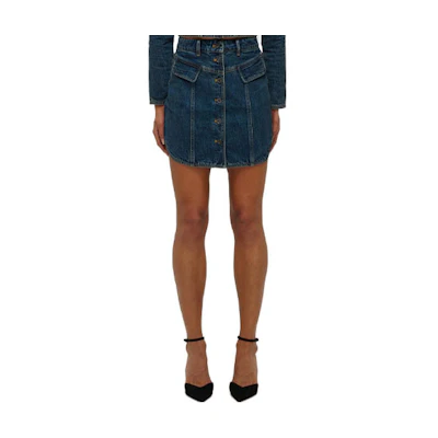 (Women) Self-Portrait Vintage Denim Button Mini Skirt - Blue. SWF331Q00400