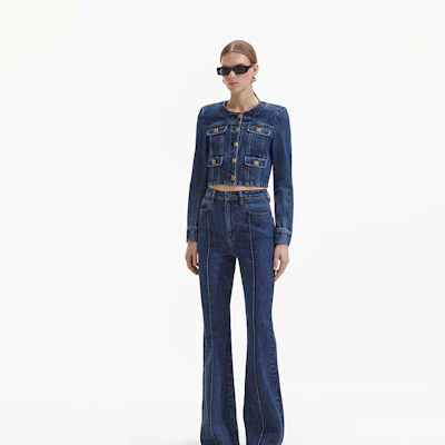 (Women) Self-Portrait Washed Denim Button-Front Cropped Jacket in Blue. SWF352T02100 Lookbook (Women) Self-Portrait Washed Denim Button-Front Cropped Jacket in Blue. SWF352T02100