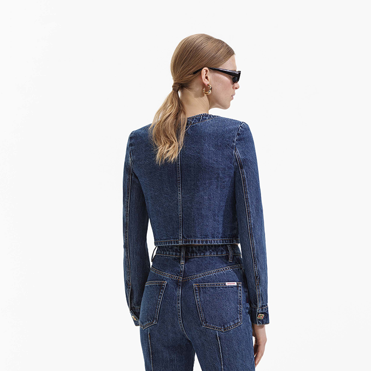 (Women) Self-Portrait  Washed Denim Button-Front Cropped Jacket in Blue. SWF352T02100 圖 4