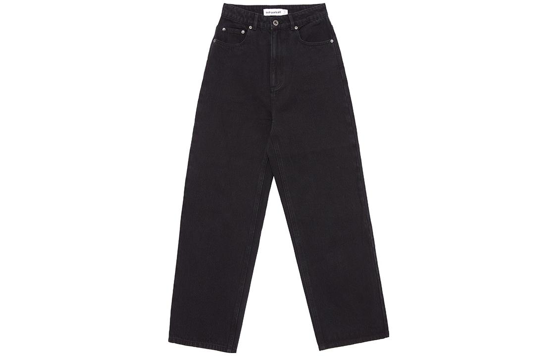 (Women) Self-Portrait  Washed High-Waisted Black Straight Jeans SWF342K01400