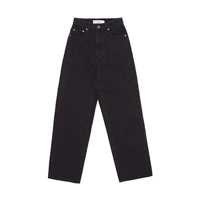 (Women) Self-Portrait Washed High-Waisted Black Straight Jeans SWF342K01400