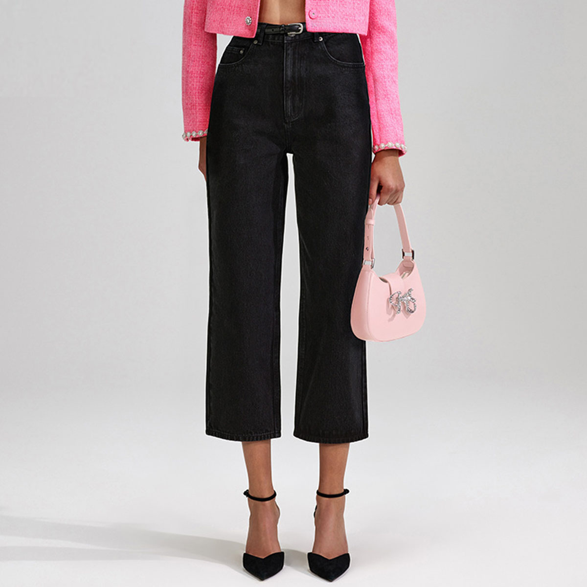 Lookbook (W) Self-Portrait 漂洗高腰黑色直筒牛仔褲 SWF342K01400