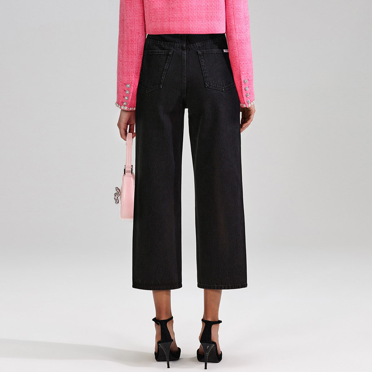 Shop (W) Self-Portrait 漂洗高腰黑色直筒牛仔褲 SWF342K01400