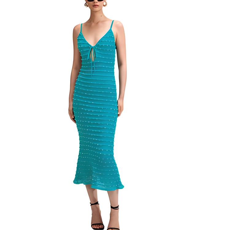 (Women) Self-Portrait  Wavy Slim Fit Mermaid Hem Camisole Dress. SWF342M07400