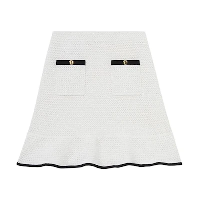 (Women) Self-Portrait White and Black Contrast Fishtail Mini Skirt Casual Style SWF352M06500
