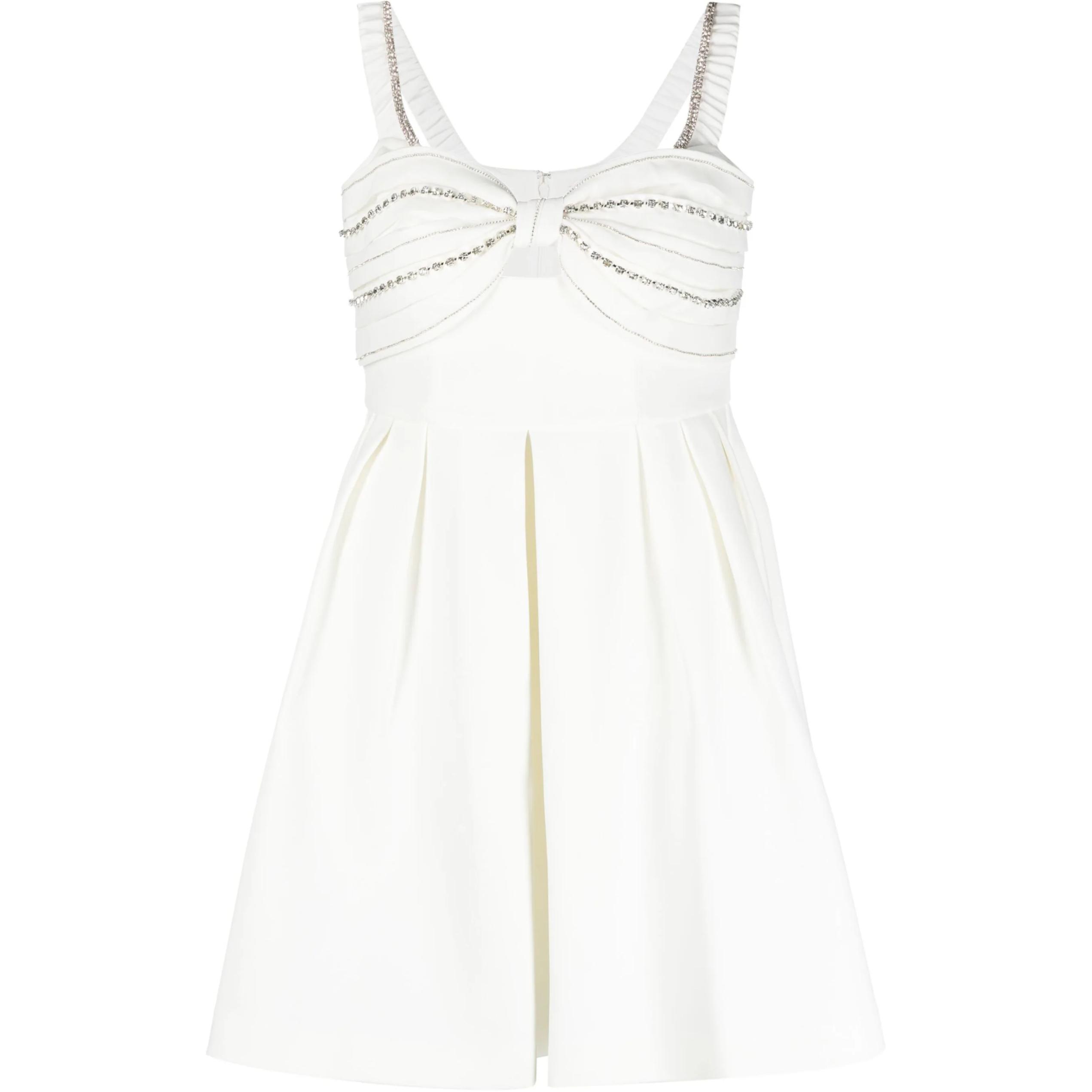 (Women) Self-Portrait  White Bow-Tie Off-Shoulder Mini Dress for Wedding & Vacation. SWF343Y00300001