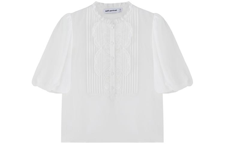 Shop (W) Self-Portrait 白色雪紡蕾絲半袖襯衫 SWF342C02500