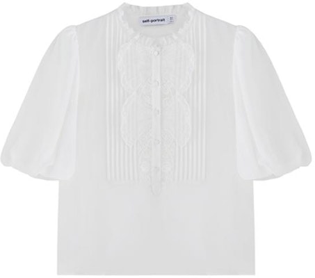 (W) Self-Portrait 白色雪紡蕾絲半袖襯衫 SWF342C02500 Shop (W) Self-Portrait 白色雪紡蕾絲半袖襯衫 SWF342C02500