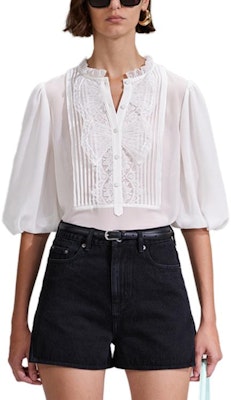 (W) Self-Portrait 白色雪紡蕾絲半袖襯衫 SWF342C02500 Purchase (W) Self-Portrait 白色雪紡蕾絲半袖襯衫 SWF342C02500