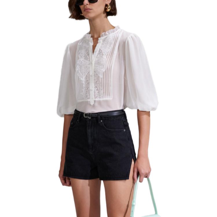 Sizing (W) Self-Portrait 白色雪紡蕾絲半袖襯衫 SWF342C02500