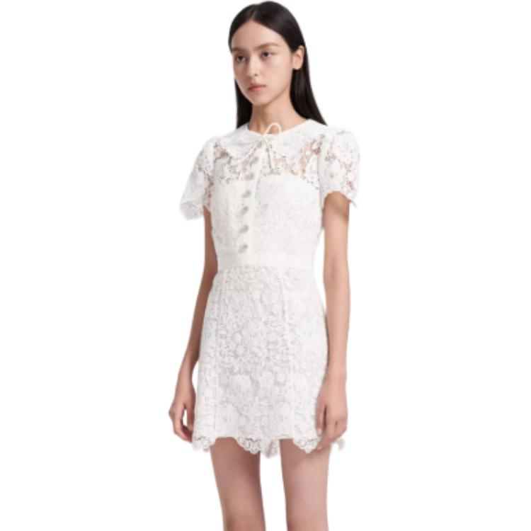 (Women) Self-Portrait  White Crewneck Short Sleeve Comfortable Dress SWF343Y09200