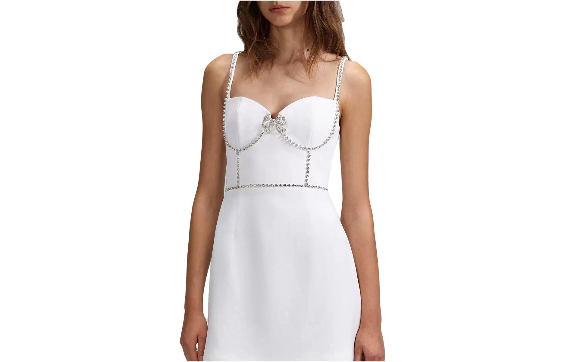 (Women) Self-Portrait  White Crystal Bow Bustier Mini Dress - Elegant Evening Gown SWF342Y20700