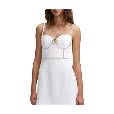 (Women) Self-Portrait White Crystal Bow Bustier Mini Dress - Elegant Evening Gown SWF342Y20700