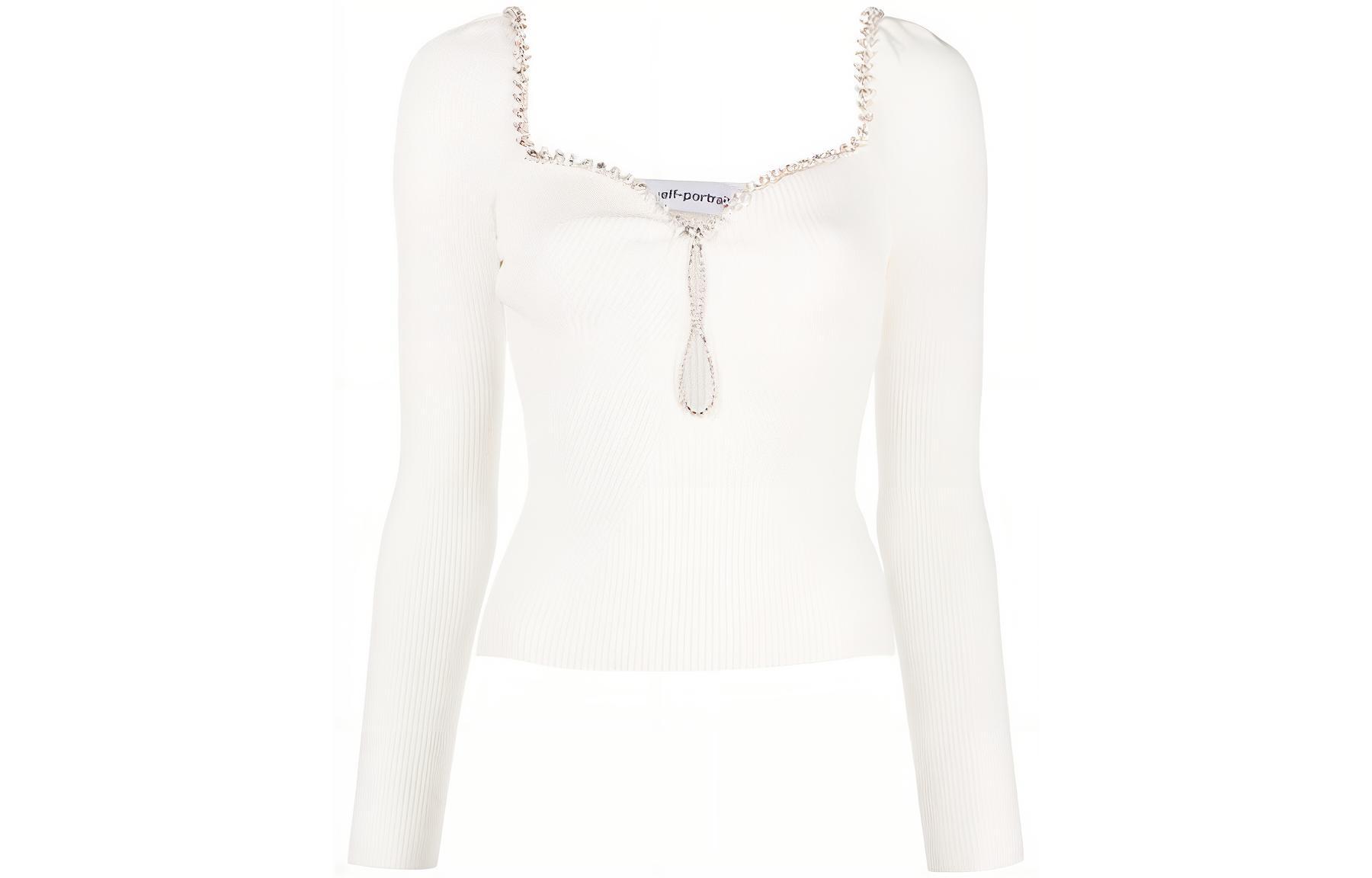 (Women) Self-Portrait  White Crystal Embellished T-Shirt PF23120TW