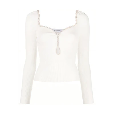 (Women) Self-Portrait White Crystal Embellished T-Shirt PF23120TW