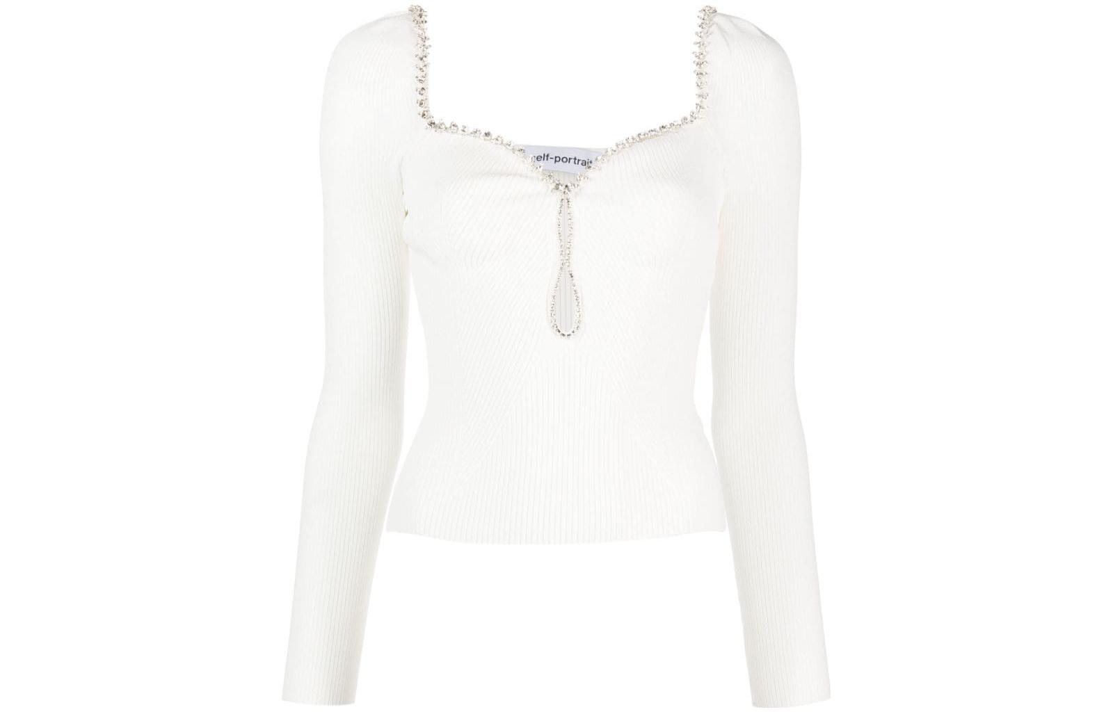 Order (W) Camiseta Blanca con Cristales Decorativos Self-Portrait PF23120TW