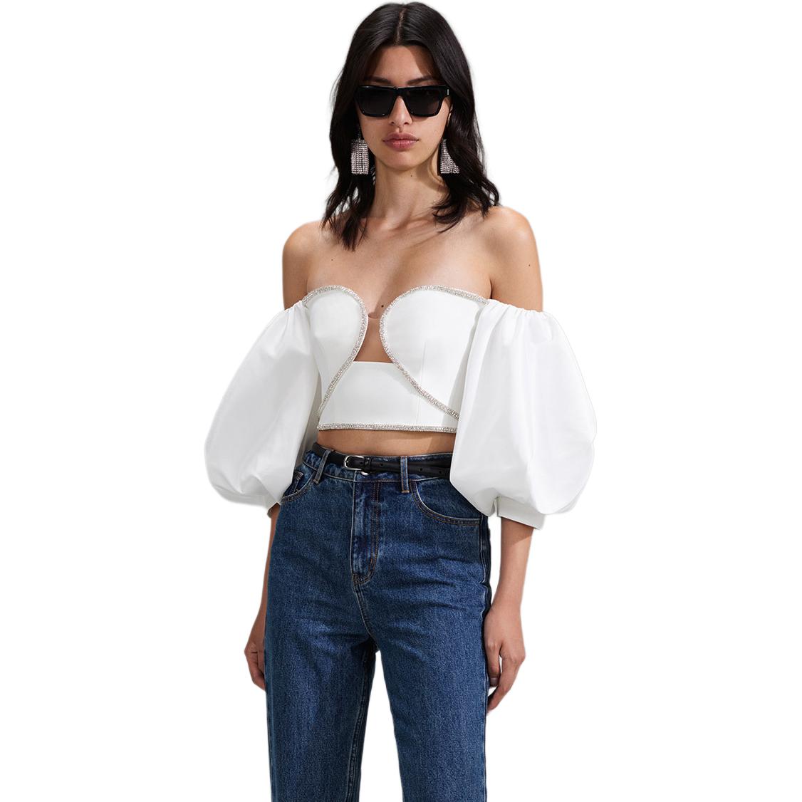 Lookbook (W) Self-Portrait 白色心形細節修身時尚短版上衣 SWF341C00300