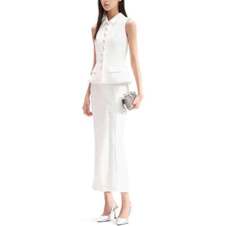 Lookbook (W) Self-Portrait 白色高腰喇叭連身褲附領口設計 SWF352K02000