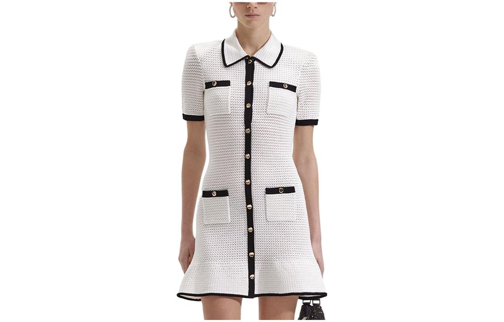 (Women) Self-Portrait  White Knitted Short Sleeve Polo Mini Dress. SWF352M08700 圖 2