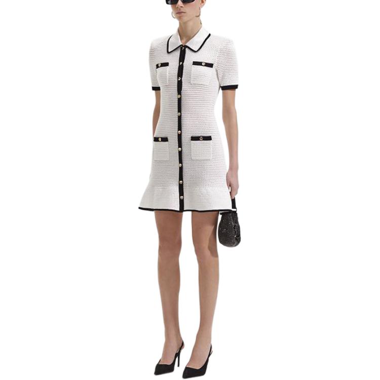 (Women) Self-Portrait  White Knitted Short Sleeve Polo Mini Dress. SWF352M08700 圖 3