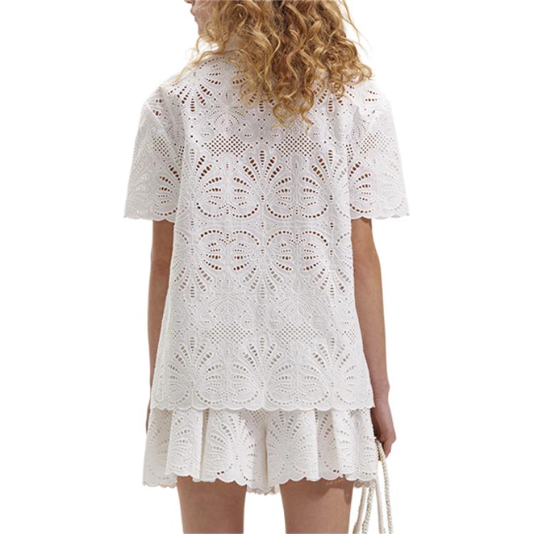 Shop (W) Self-Portrait 白色蕾絲翻領短袖襯衫 SWF352C04500