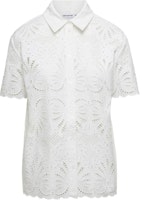 (Women) Self-Portrait White Lace Collared Short-Sleeve Button-Up Shirt SS24141TAWWHITE (Women) Self-Portrait White Lace Collared Short-Sleeve Button-Up Shirt SS24141TAWWHITE