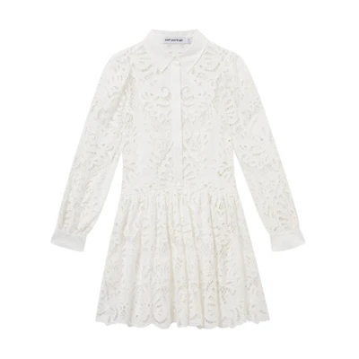 (Women) Self-Portrait White Lace Long Sleeve Mini Dress with Collar. SWF353Y03200