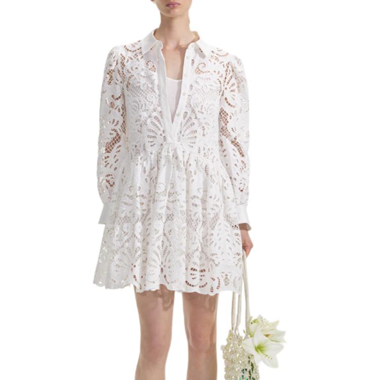 (Women) Self-Portrait  White Lace Long Sleeve Mini Dress with Collar. SWF353Y03200 圖 3