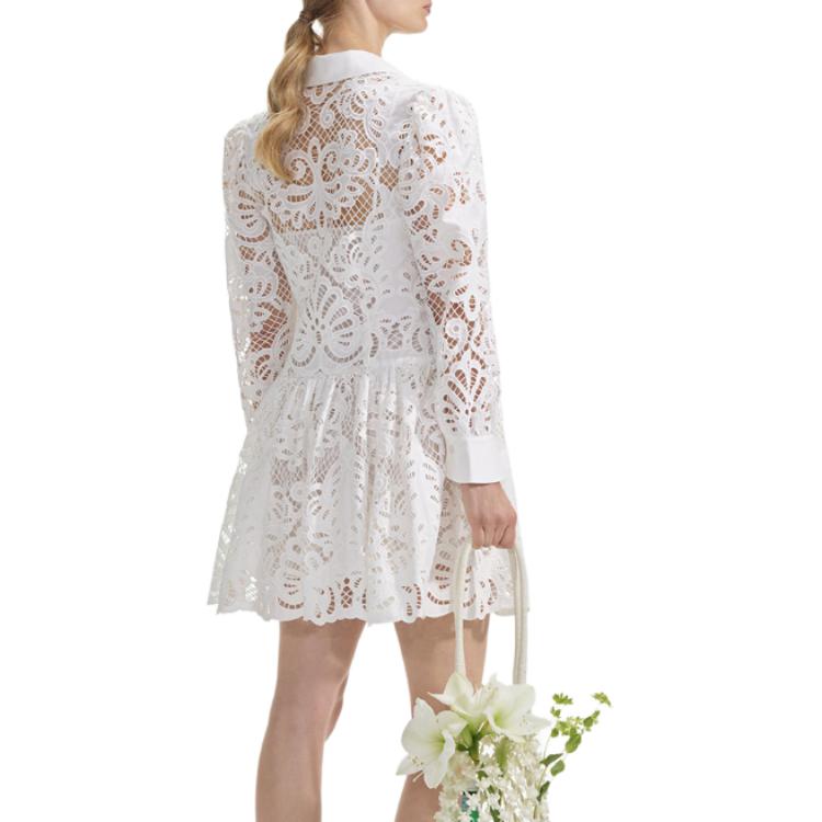 (Women) Self-Portrait  White Lace Long Sleeve Mini Dress with Collar. SWF353Y03200 圖 4