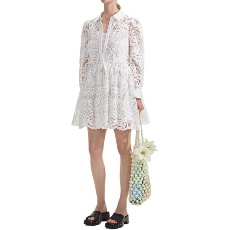 (Women) Self-Portrait  White Lace Long Sleeve Mini Dress with Collar. SWF353Y03200 圖 5