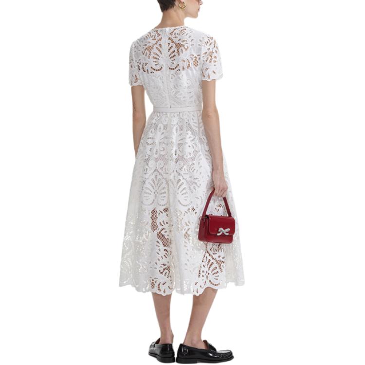 (Women) Self-Portrait  White Lace Midi Dress with Round Neck and Short Sleeves SWF353Y03000 圖 4