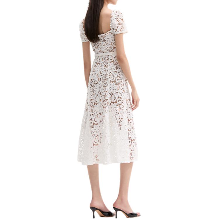 (Women) Self-Portrait  White Lace Midi Dress with Square Neck and Short Sleeves SWF353Y08400 圖 4