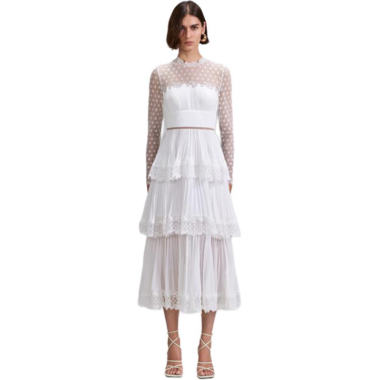 (Women) Self-Portrait  White Lace Panel Long Sleeve Dress SWF342Y13500 圖 2