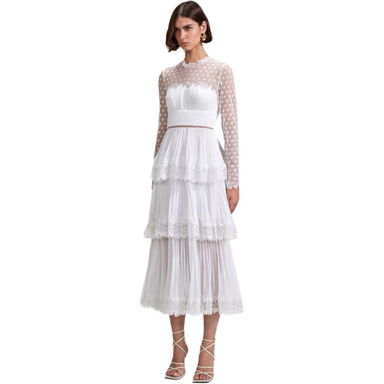 (Women) Self-Portrait  White Lace Panel Long Sleeve Dress SWF342Y13500 圖 3