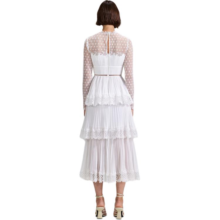 (Women) Self-Portrait  White Lace Panel Long Sleeve Dress SWF342Y13500 圖 4