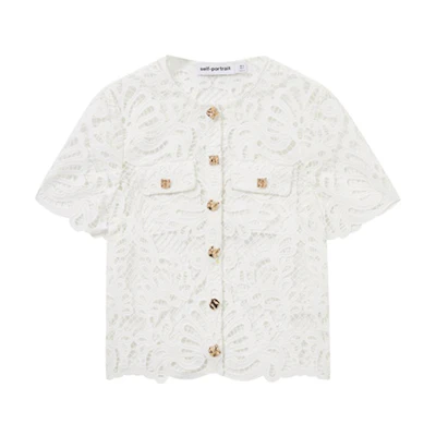 (Women) Self-Portrait White Lace Short-Sleeve Blouse SWF353C00500