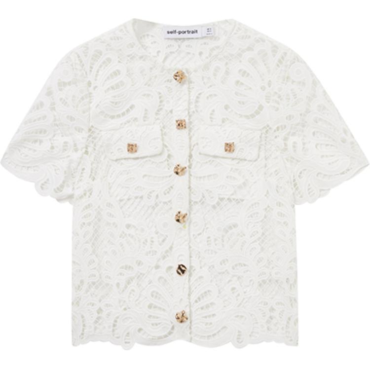 Order (W) Self-Portrait 白色蕾絲短袖上衣 SWF353C00500