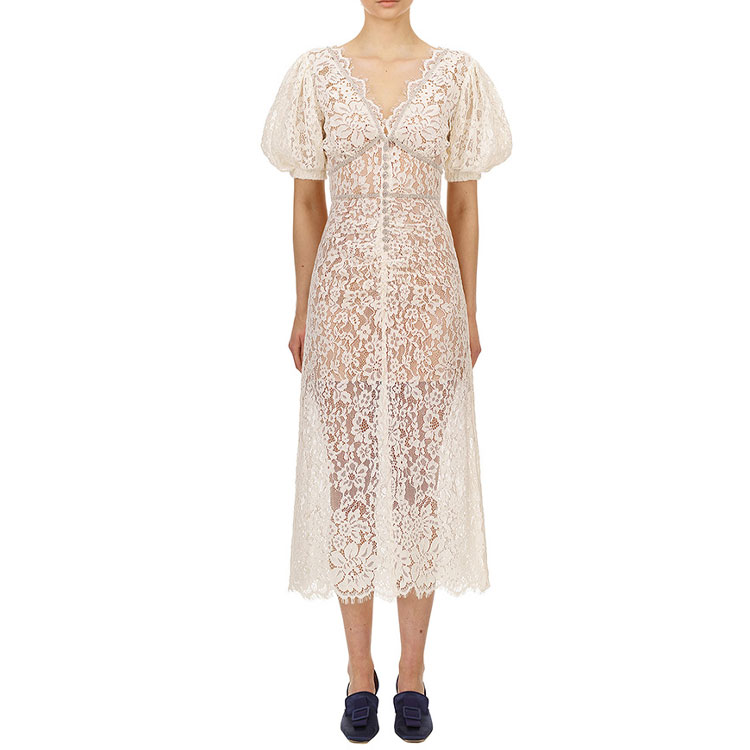 (Women) Self-Portrait  White Lace Short Sleeve Midi Dress SWF204Y09700 圖 5