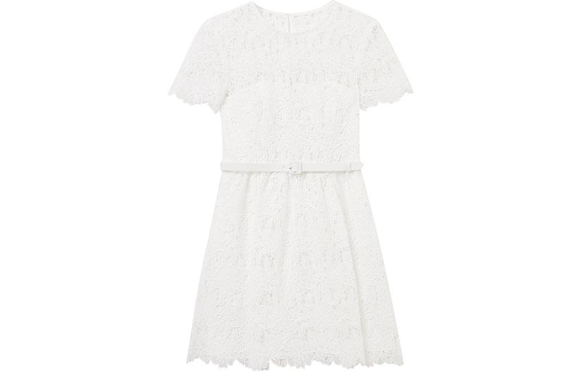 (Women) Self-Portrait  White Lace Short Sleeve Mini Dress SWF352Y21900