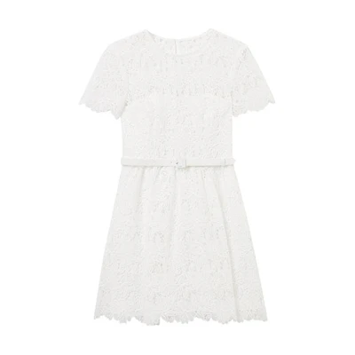 (Women) Self-Portrait White Lace Short Sleeve Mini Dress SWF352Y21900