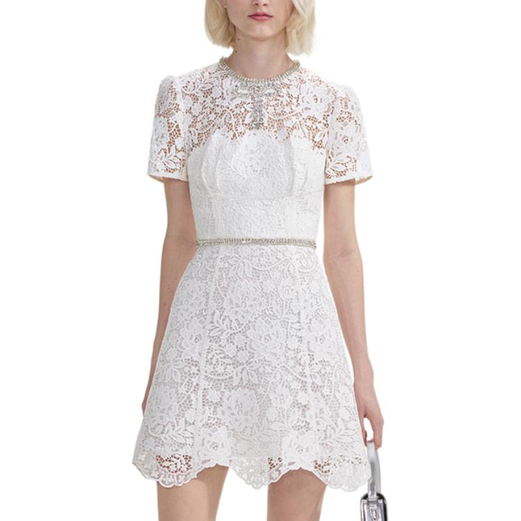 (Women) Self-Portrait  White Lace Short Sleeve Mini Dress SWF353Y10600 圖 2