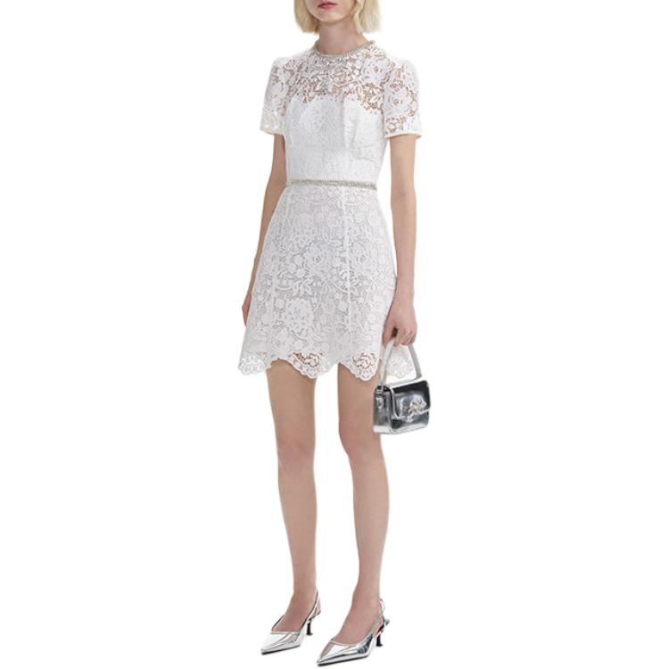 (Women) Self-Portrait  White Lace Short Sleeve Mini Dress SWF353Y10600 圖 3
