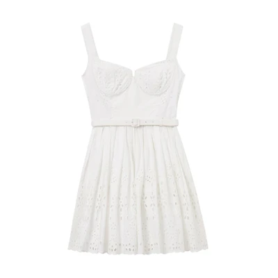 (Women) Self-Portrait White Lace Sleeveless Mini Dress Elegant Cocktail Partywear SWF353Y00600