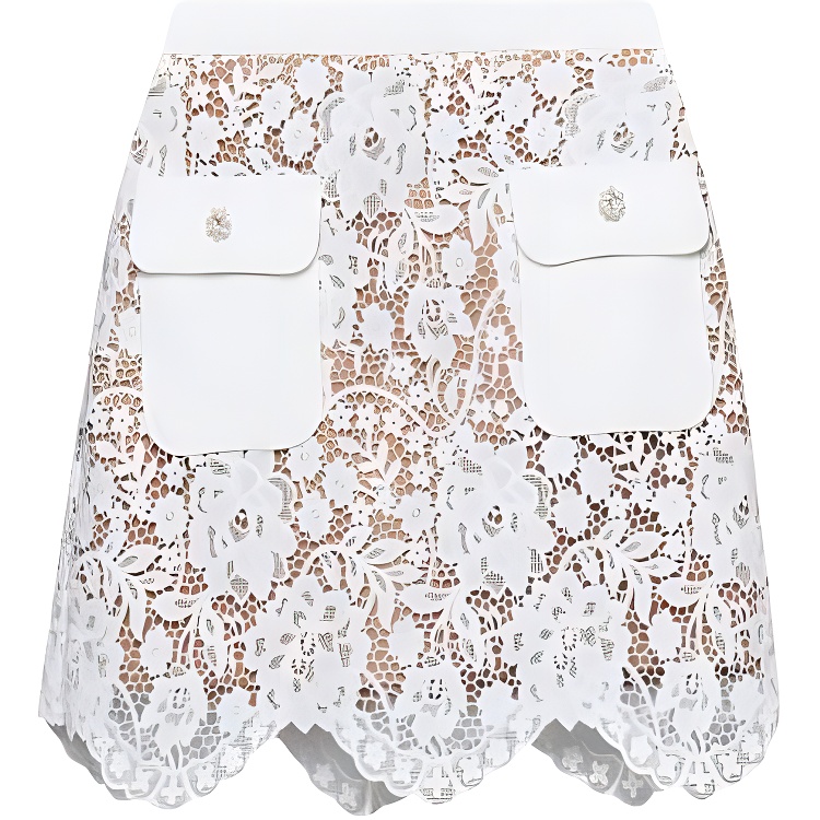 (Women) Self-Portrait  White Lace Slim Fit Short A-Line Skirt Casual Mini Skirt. PF23080SKWWHITE
