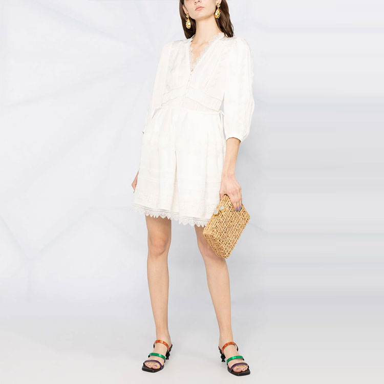 (Women) Self-Portrait  White Lace V-Neck Short Sleeve Dress for Elegant Vacations SWF345Y01600 圖 3