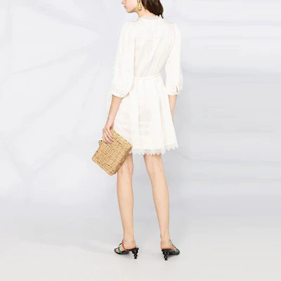(Women) Self-Portrait White Lace V-Neck Short Sleeve Dress for Elegant Vacations SWF345Y01600 Shop (Women) Self-Portrait White Lace V-Neck Short Sleeve Dress for Elegant Vacations SWF345Y01600