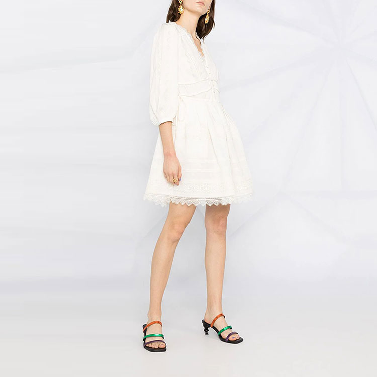 (Women) Self-Portrait  White Lace V-Neck Short Sleeve Dress for Elegant Vacations SWF345Y01600 圖 5