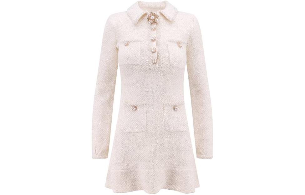 (Women) Self-Portrait  White Long-Sleeve Mini Dress with Chest Pocket. SWF344M02800004 圖 2